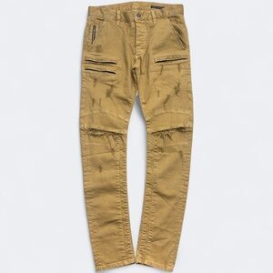 Rockstar Jeans Sushi Mens 32‎ Khaki Moto Biker Zip Pockets Distressed Button Fly